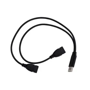 Black USB 2.0 A 1 Male to 2 Dual USB Female Jack Y Splitter Hub Power Adapter Charging Cable Extension Cord For Phone PC Laptop