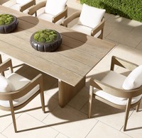 Table basse d'extérieur en bois massif de style nordique, plateau rectangulaire à lattes, table de jardin minimaliste, mobilier de patio avec base sur piédestal