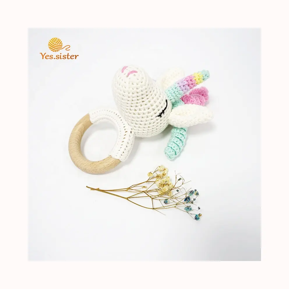 Commercio all'ingrosso Su Misura Multifunzione Crochet Amigurumi Unicorno di Legno Sonagli per bambini E Giocattoli