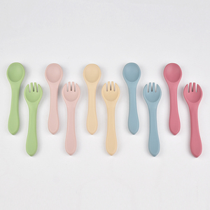 Non Toxic Infant Feeding Spoon Fork Kit <b>Microwave</b> Safe Heat Resistant Silicone Weaning Tableware Portable Travel Kids Flatware S - Product Image 1