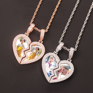 Collier avec pendentif personnalisé en forme de cœur brillant, bijoux, pendentif en forme de cœur <span class=keywords><strong>brisé</strong></span>, <span class=keywords><strong>photo</strong></span> de couple, pendentif glacé, collier de couple amoureux - Product Image 4