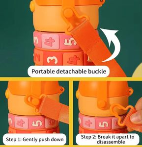Bouteille d'eau éducative et ludique en acier inoxydable 316, anti-fuite, avec couvercle à charnière verrouillable, sangle de transport et bec en silicone – Vente en gros - Product Image 2
