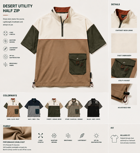 เสื้อกอล์ฟแขนสั้นคอซิป ¼  แบรนด์หรู  ดีไซน์ตัดต่อสีสัน  น้ำหนักเบา ยืดหยุ่นได้  สำหรับผู้ชาย - Product Image 4