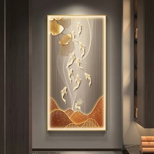 Peinture murale décorative 5D Poisson Koi personnalisée en usine, vente directe, pour salon, porche, en porcelaine cristalline avec LED - Product Image 4