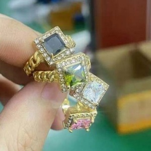 Tarnish Free Stainless Steel <b>Open</b> Cuff Adjustable Cz <b>Ring</b> PVD Gold Plated square Zircon Wedding <b>Ring</b> for Women - Product Image 3