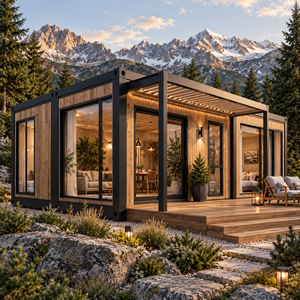 Casa Contenedor Moderna con Paredes de Vidrio y Terraza de Madera, Diseño Rectangular para Espacio de Vivienda - Product Image 5