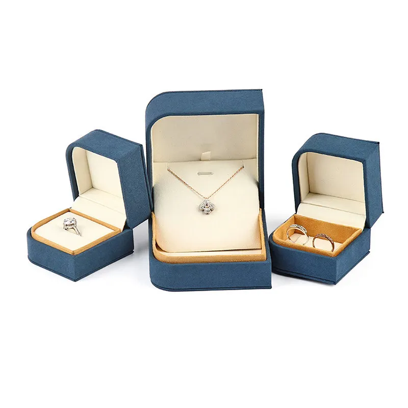 Wholesale Velvet Blue Jewelry Box Ring Necklace Packaging Box Jewelry Storage Box Organizer