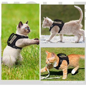 Ayarlanabilir açık taktik kedi koşum yelek tipi çekiş halat anti-ayrılıkçı Polyester köpek zinciri katı desen küçük köpek tasma - Product Image 5
