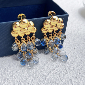 أزياء عتيقة مطلية بالنحاس الأصفر 18 قيراط غيوم ذهبية دموع المحيط أقراط شرابة كريستال زرقاء للبيع بالجملة - Product Image 3