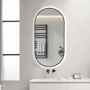 Nhà Máy Bán Buôn Nhà Sang Trọng Trang Trí Nội Thất Hình Dạng Hình Bầu Dục Tắm Gương Kim Loại Đóng Khung Backlit Thẩm Mỹ Phòng Trang Trí Nội Thất Gương - Product Image 1