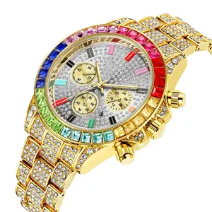 최고 품질 럭셔리 다채로운 다이아몬드 골드 시계 힙합 완전히 아이스 시계 망
