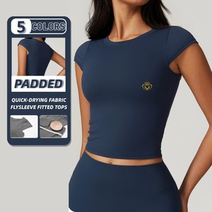 High <strong>Stretch</strong> Tights Quick-Drying Clothes Gym Sport Padded <strong>T</strong> <strong>Shirts</strong> Running Workou Tank Tops Yoga Short Sleeves for <strong>Women</strong> - Product Image 1