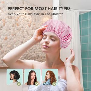 Luxury Double Layer Satin Shower Cap Waterproof Hair Protection with Elastic Reusable and Anti-Frizz <b>Bath</b> Cap - Product Image 2