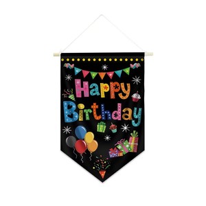 Striscione Personalizzato per Buon Compleanno, Banner Nero da Appendere alla Porta, Decorazione per Feste di Compleanno, Sfondo per Parete - Product Image 6