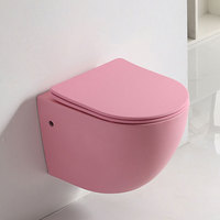 WC mural monobloc en céramique rose de style moderne avec siphon en P, sans bride, pour salle de bain, équipement sanitaire