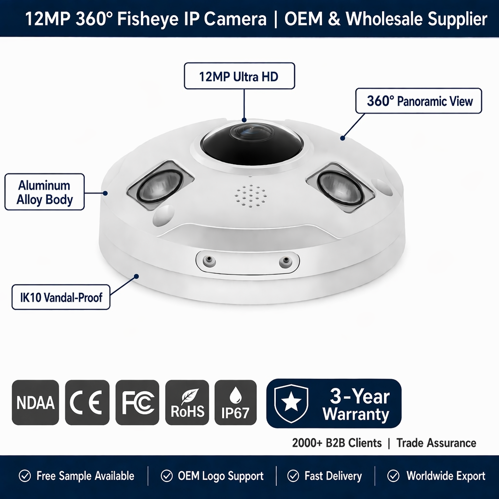 Industrial 12MP Metallic Fisheye IP Camera - 360° Wide-Angle Panoramic View · image 2