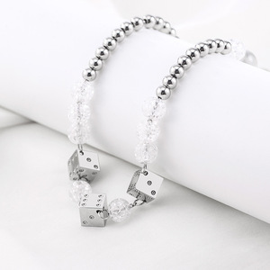 yunnique Geometric Beaded Necklace With <b>Dice</b> Charms Unisex Party Jewelry Titanium Steel Spliced Design - Product Image 3