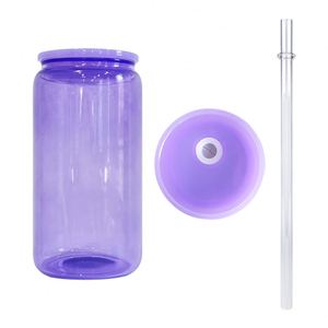 50 pièces/boîte, gobelets en verre transparent coloré de 16 oz pour sublimation, avec couvercles en plastique colorés - Product Image 3