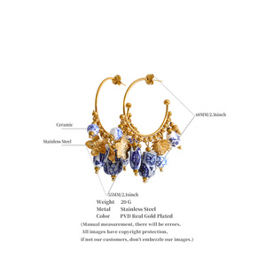 JINYOU 2711 Orecchini a Cerchio Vintage Placcati in <span class=keywords><strong>Oro</strong></span> 18K, Acciaio Inossidabile con Perline in Ceramica <span class=keywords><strong>Blu</strong></span> e Bianca - Product Image 6
