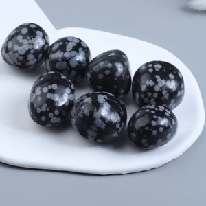 Pierre gemme naturelle en gros, obsidienne flocon de neige, pierre roulée polie, cristal noir et blanc en vrac pour la décoration - Product Image 3