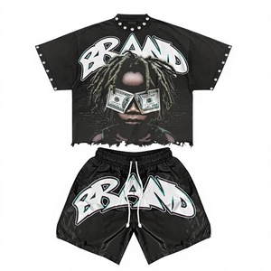 Conjuntos de Camisetas y Pantalones Cortos Casuales de Estilo Urbano para Hombre / Conjuntos de Camiseta y Pantalones Cortos de Alta Calidad con Logotipo Personalizado para Hombre - Product Image 1