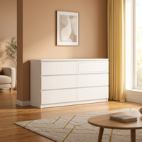 Coffre de rangement en bois à 6 tiroirs, style nordique, blanc brillant, design européen moderne, meubles pour la maison, salon, appartement, salle à manger, vin