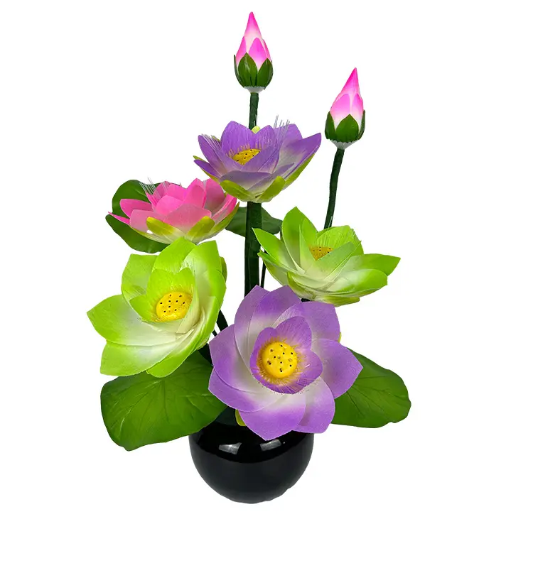 Kleurrijke Lotus Lantaarn Met Plug Decoratieve Indoor Lotus Lamp Met Bloempot Nieuwe Stijl 7 Hoofden Led Flower Lights Lotus Verlichting