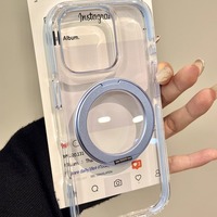 Étui de téléphone transparent de luxe avec support magnétique rotatif à 360 degrés en TPU pour iPhone 17 16 15 Pro Max – Coque antichoc transparente