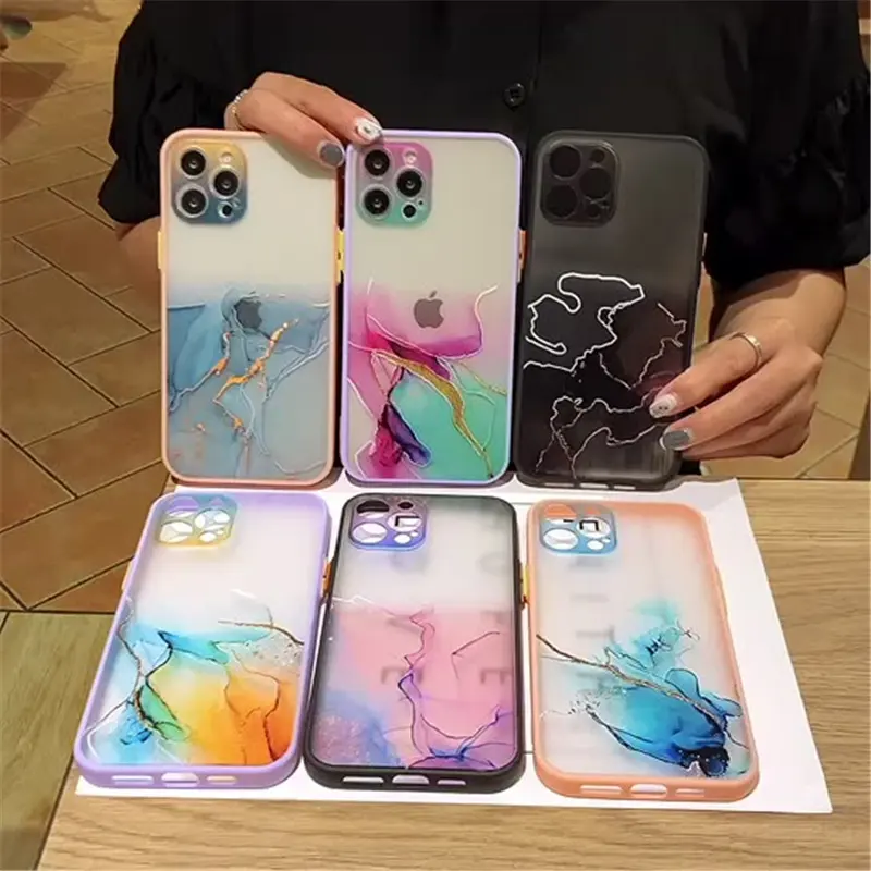 Gradient Marble Watercolor Painting Phone Case For iPhone 13 Mini 12 Pro Max 11 XS X XR 7 8 Plus Clear Soft TPU Shockproof Cover