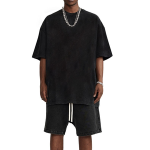 Unisex Stone Washed Oversized T-Shirt 100% Cotton Custom <b>Logo</b> Vintage Hip Hop Style Men's T-Shirt - Product Image 2