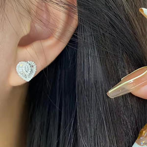 Orecchini a cuore in oro bianco con diamanti naturali colore D certificati GIA, gioielli da sposa per donna, stile romantico - Product Image 6