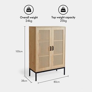 Combohome Rattan <strong>Sideboard</strong> - Tall Storage Cabinet for Living Room &amp; Hallway - <strong>Wicker</strong> 2 Door Cupboard - Product Image 3