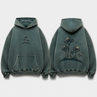 Fabricant OEM – Sweat à capuche pour homme 490 g/m² épais, effet vieilli, motif champignon, vente en gros, logo personnalisé