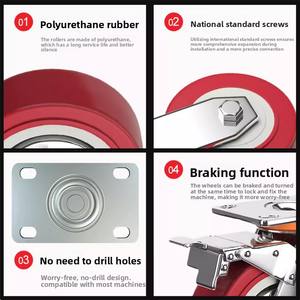 <span class=keywords><strong>Roue</strong></span> universelle en polyuréthane, 3 pouces, 4 pouces, 5 pouces, moyenne, double <span class=keywords><strong>axe</strong></span>, <span class=keywords><strong>avec</strong></span> frein, pour chariot à main - Product Image 3