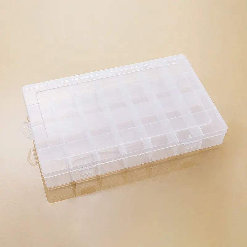 Caja de almacenamiento de plástico con 28 compartimentos extraíbles, organizador de joyas para el hogar, venta al por mayor