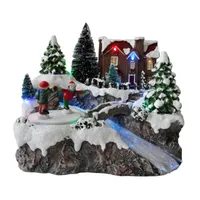Ornamento de resina con luz LED, casa de Papá Noel, nieve en miniatura, pueblo de Navidad