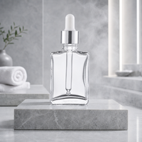 Flacon compte-gouttes carré en verre transparent 30ml 50ml pour emballage cosmétique de sérum anti-âge et soins de beauté
