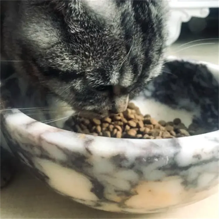 럭셔리 블랙 화이트 그린 옐로우 핑크 오닉스 대리석 돌 석기 개 애완 동물 먹이 그릇 개 고양이 강아지와 애완 동물