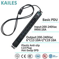 KAILES (KLS) Série K22 19 pouces monophasé 16A 200-240VAC 6C13+2C19+protection contre la foudre interchangeable à chaud prise C20 de 2 mètres
