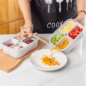Organizador de Refrigerador con 4 Compartimentos, Caja de Almacenamiento para Alimentos, Verduras y Frutas, Cesta de Drenaje para Refrigerador, Contenedor Transparente para Carne, Cebolla y Jengibre - Product Image 3