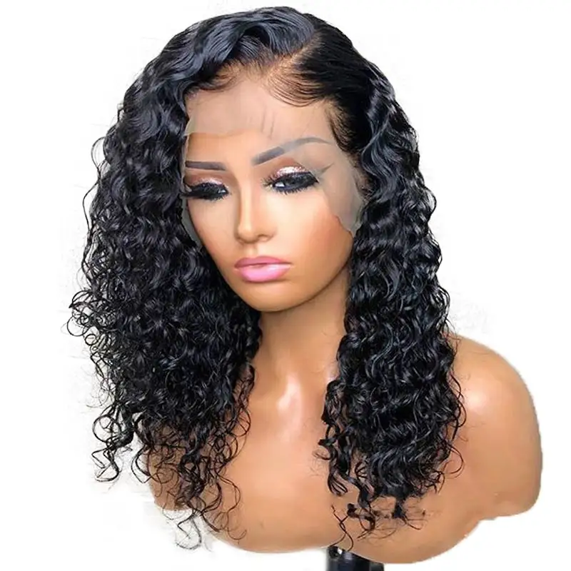 13x4 derin kısmı ile dantel ön peruk bebek saç ıslak ve dalgalı ön koparıp brezilyalı kısa kıvırcık insan saçı Bob peruk siyah kadın