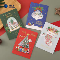 Ensemble de cartes de Noël pop-up élégantes avec logo personnalisé OEM, motif couronne d'étoiles et flocons de neige dorés, pour le branding de détail des fêtes