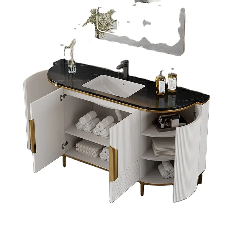 AIYI Modern American Style Shaker Door Marble Countertop Vanity Wooden Panel Bathroom Sink Cabinet