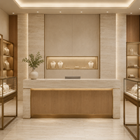 Vitrine de présentation de bijoux en bois naturel minimaliste avec éclairage LED, vitrine de vente au détail personnalisée pour la décoration intérieure de bijouterie de luxe