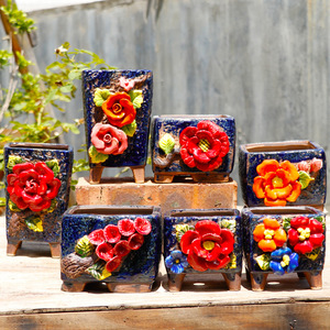 Proveedor de Macetas de Cerámica Pintadas a Mano Estilo Coreano, Macetas con Relieve para Suculentas, Macetas para Plantas de Jardín e Interiores - Product Image 3