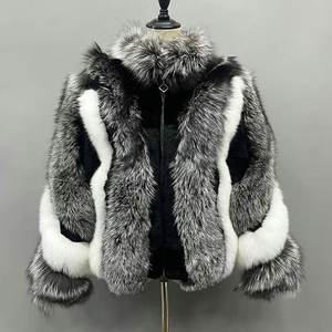 맞춤 도매 천연 여성용 플러스 사이즈 럭셔리 컬러풀 긴팔 리얼 폭스 퍼 코트 자켓 - Product Image 2