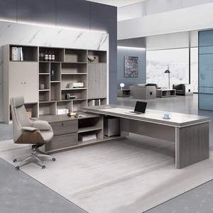 Scrivania da Ufficio Dirigenziale Singola a L Grigia, Set di Mobili per Ufficio Moderni, Tavolo Direzionale in Melaminico - Product Image 5