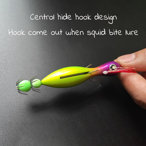 Nuevo diseño de gancho de caminata 107mm/8,4g Plantilla de calamar Egi pulpo señuelo de camarón de madera cebo luminoso Señuelos de Pesca de calamar estilo coreano - Product Image 2