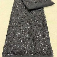 Tissu de dentelle africaine de luxe perlé et brodé de sequins pour robe, tissu de dentelle brodé nigérian pour mariée