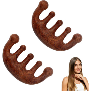 Peine de madera Gua Sha para masaje del cuero cabelludo con tecnología láser, diseño moderno, de sándalo, de dientes anchos, para uso doméstico - Product Image 1